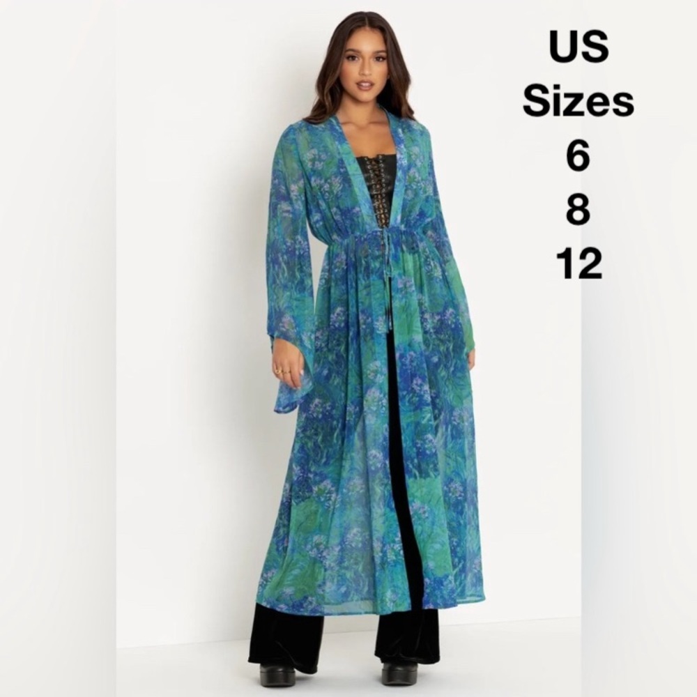 BLACKMILK Monet Floral Agapanthus Sheer Maxi ROBE! Outerwear Flowy Romantic NWT